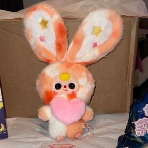 Baby Three authentic Lily rabbit Plush Bunny Heart Toy - Peach & White